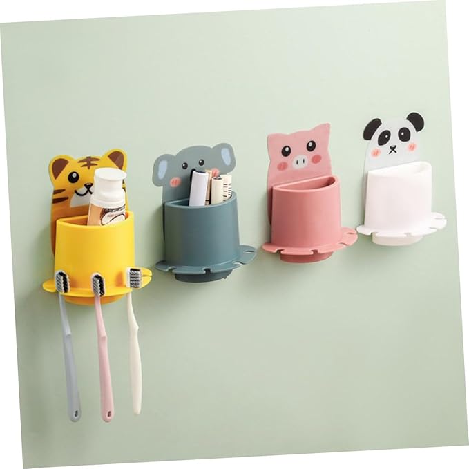 Creative Wall-Mounted Toothbrush Holder Pink Pig Design Suction Cup Bathroom Storage Rack No-Drill Compact Shelf for Bathroom Organization and Toothbrush Toothpaste Storage