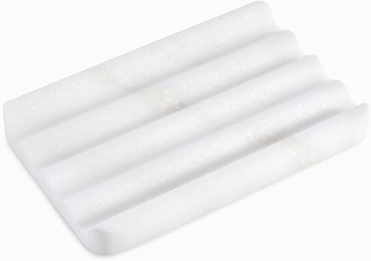 Soap Dish, Marble Soap Holder for Shower, Bar Soap Holder with Water Ripple Design, Easy Cleaning Soap Saver for Kitchen Sink，Bathroom, Executive African Natural Stone Soap Tray(Namib Bianco)