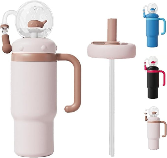 Drinking Cup With Whale Squirt, 24oz Whale Water Bottle with Handle, Insulated Stainless Steel Whale Water Cups With Two Silicone Soft Tip, Leak-Proof Whale Fountain Bottle for Kids Teens (ZBrown)