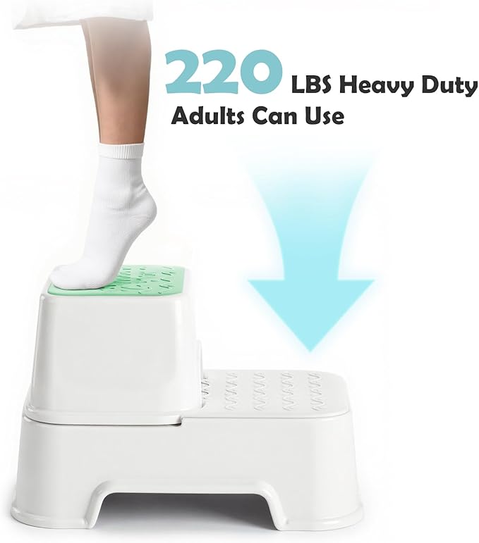 2-Step Stool for Kids - Toddler Anti-Slip Step Stool for Bathroom Sink/Toilet Potty Training/Kitchen Counter, 10" Height, 220 lbs Capacity, Durable & Stable (2Packs Green)