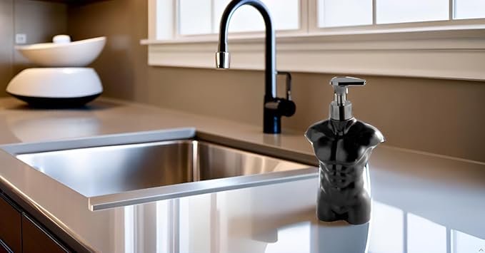 Ceramic Soap Dispenser Hand Lotion Liquid Dispenser Refillable for Kitchen and Bathroom Decorative (Black Figure)