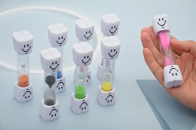 2 Minute Sand Timer Set, 8 Pack Colorful Smiley Hourglass Timers for Kids Proper Tooth Brushing