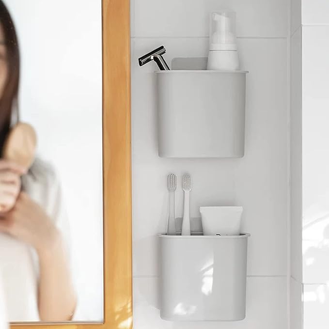 2 Packs Toothbrush Holders Wall Mounted, Self Adhesive Tooth Brush Holder for Bathroom Electric Toothbrush Toothpaste Razor Bathroom Accessories(Grey