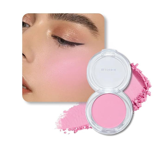 Blush for Cheeks Makeup Palette, Natural Matte Cream Powder Single Blushes for Eye and Cheek, Buildable Long-Lasting Color, Vegan & Cruelty-Free, Everyday Makeup Look for Women, #01-Light Pink