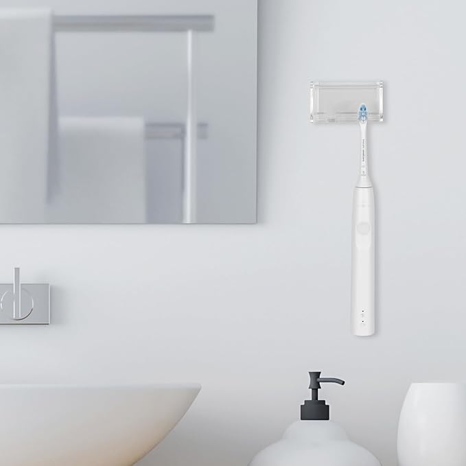 2 Pack Toothbrush Holder Wall Mounted with Cover for Bathroom, 2 Slots Toothbrush Storage Organizer for Shower, Self Adhesive Toothbrush Hanger Rack for Dorm, Cabinet (Clear)