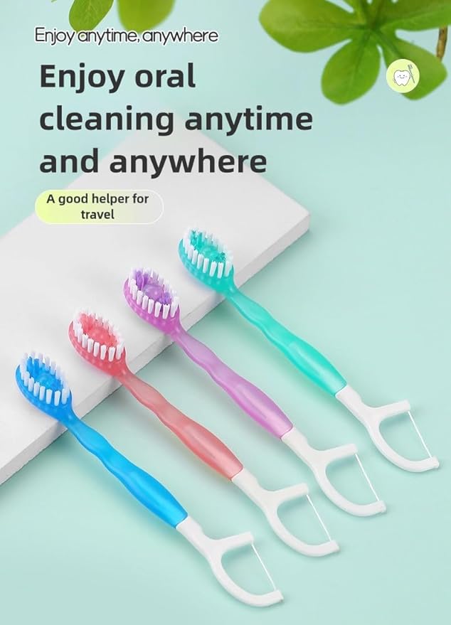 Mini Toothbrush Disposable with Toothpaste,Tongue Scrapers,Floss and Pick.Travel Tooth Brush Pack for Work or Travel.Individually Wrapped, 10 Count, Mint and Three Other Fruit Flavors