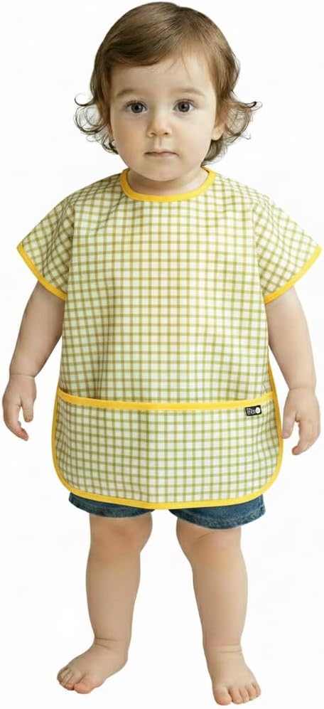 Short Sleeve Waterproof Bib for Toddlers – Easy Clean Feeding Apron for Mealtime, Daycare, Self-Feeding, Lightweight