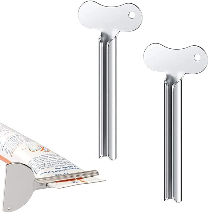 Toothpaste Squeezer, Metal Tube Squeezer Key Stainless Steel Toothpaste Roller Tube Wringer for Paint, Cream, Cosmetic and Hair Dye (B*2 PCS)