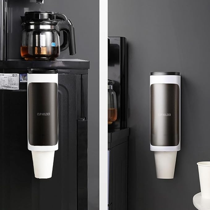 2 Pcs Cup Dispenser Wall Mounted, Bathroom Cup Dispenser Holder for 3oz-9.5oz Disposable Paper and Plastic Cups, Water Cooler Cup Dispenser with Adhesive Plate (Single White)