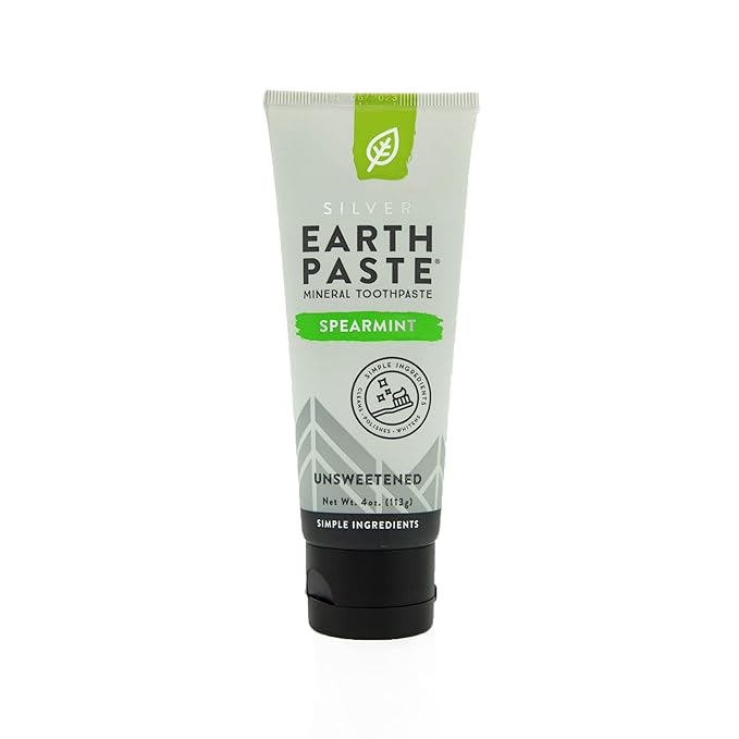 Redmond Earthpaste with Silver - Natural Non-Fluoride Toothpaste, 4 Ounce Tube (Unsweetened Spearmint)