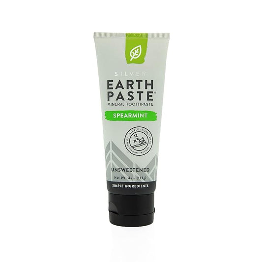 Redmond Earthpaste with Silver - Natural Non-Fluoride Toothpaste, 4 Ounce Tube (Unsweetened Spearmint)