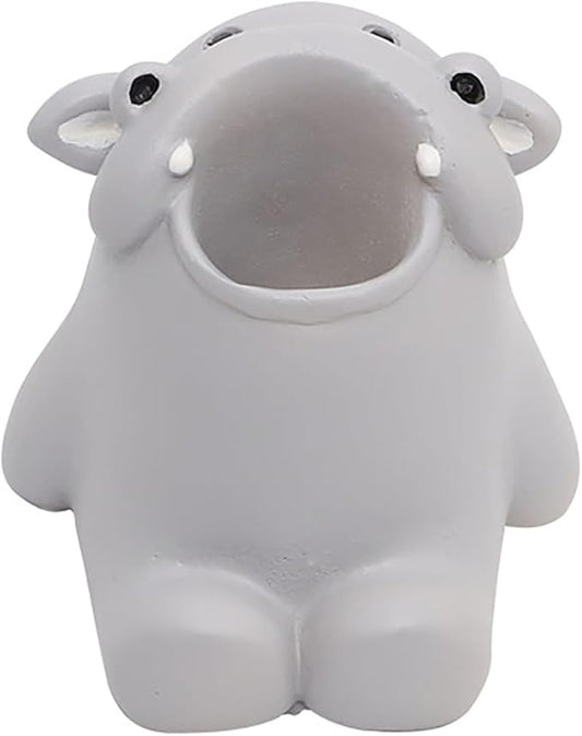 Cartoon Animal Toothbrush Holder Stand - Adorable Bathroom Organizer with Animal-Shaped Base, Cute Toothbrush Storage for Kids & Family, Drip-Free Countertop/Sink Organizer for Bathroom Decor (Grey)