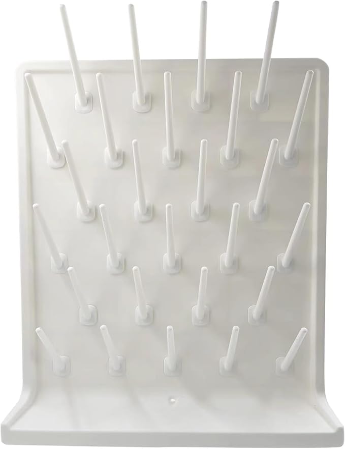 Lab Drying Rack 27 Pegs Laboratory Cabinets Glass Drying Racks Wall-Mount White Cleaning Frame for School Laboratory Utensils Hidden Installation