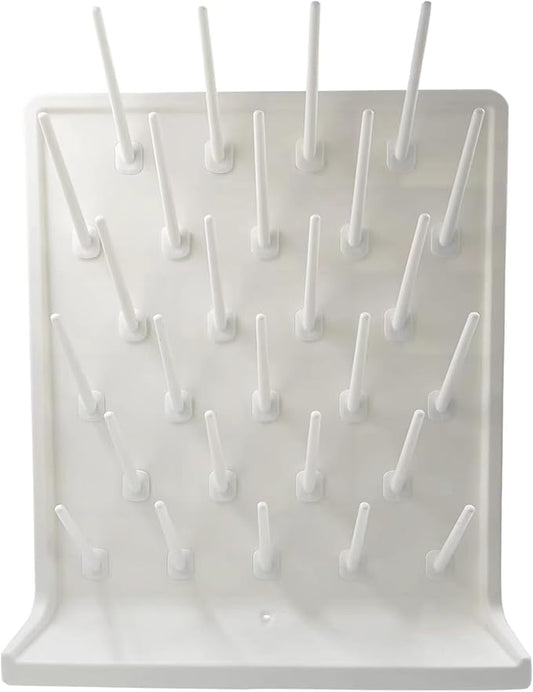 Lab Drying Rack 27 Pegs Laboratory Cabinets Glass Drying Racks Wall-Mount White Cleaning Frame for School Laboratory Utensils Hidden Installation