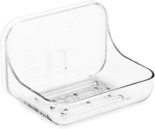 Adhesive Soap Dish for Shower Wall – Removable Acrylic Soap Holder with Drain Holes, Compact for RV Bathroom, Kitchen Sink, or Shower – No Drilling – Sandra Series