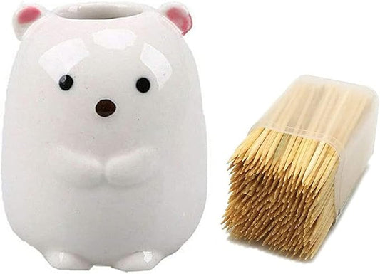 GARASANI Mini Ceramic Toothbrush, Toothpick Holder Cartoon Animal Tooth Brush Stand Kids Toothbrushes Storage Rack Toothpick Approx 350 (White Bear)