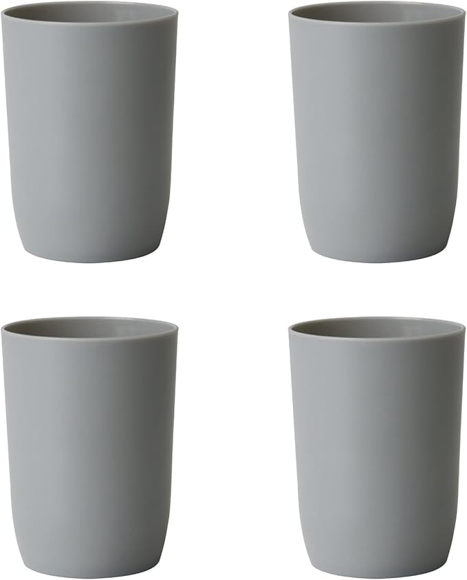 Topsky 4pcs Bathroom Tumbler Set - Plastic Drinking Cup With Mouthwash & Toothbrush Holder