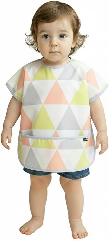 Short Sleeve Waterproof Bib for Toddlers – Easy Clean Feeding Apron for Mealtime, Daycare, Self-Feeding, Lightweight