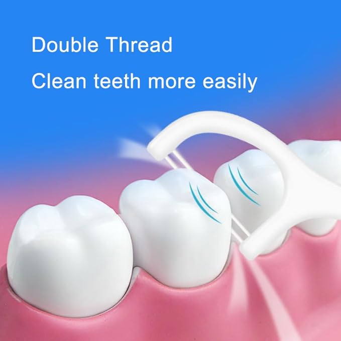 400 Pcs Double-Thread Dental Floss Picks, Thin Thread for Adults & Kids, Superior Oral Care, Dental Hygiene, Gum Health(50x8 Cases, 400 Total)