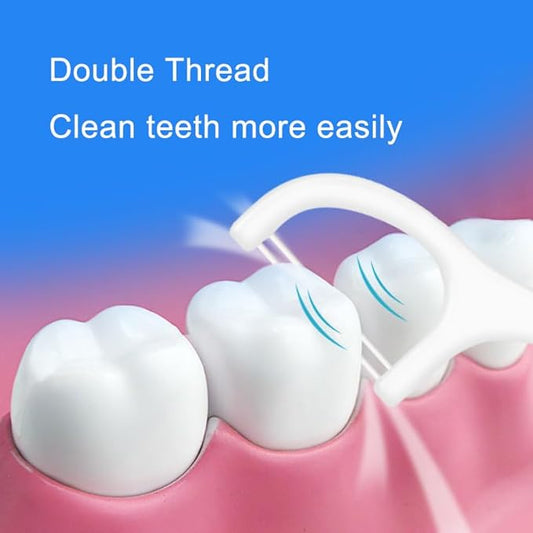 400 Pcs Double-Thread Dental Floss Picks, Thin Thread for Adults & Kids, Superior Oral Care, Dental Hygiene, Gum Health(50x8 Cases, 400 Total)
