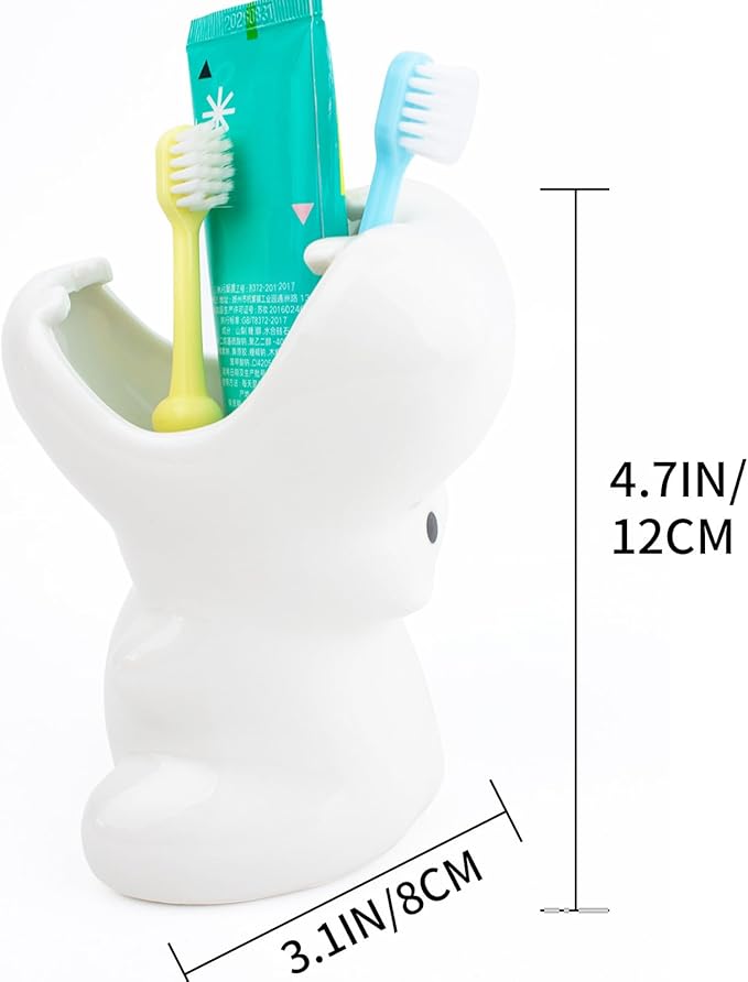 FlidRunest Kids Hippo Toothbrush Holder, Cute Hippo Pen Pencil Holder, White Ceramic Succulent Planter Pots for Home Office Decoration Desk Organization, Set of 1