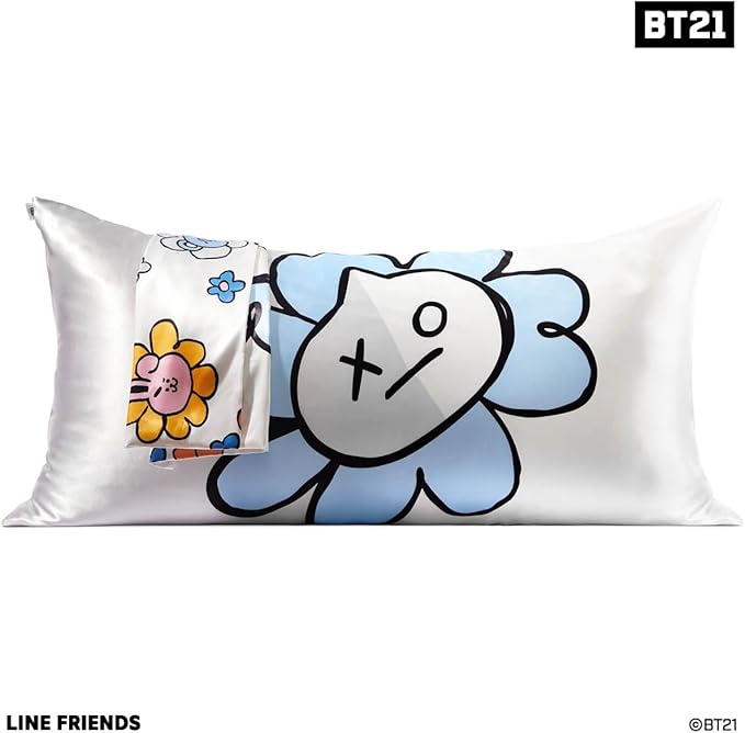 Kitsch x BT21 (Van) Satin Pillowcase with Zipper for Hair & Skin - Softer Than Silk Pillow Cases, Smooth Cooling Pillow Cover, Wrinkle-Free, Machine Washable, King Size (19x36)