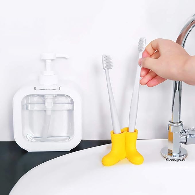2 Pack Rain Boot Toothbrush Holder Silicone Cute Organizer for Your Bathroom Perfect Toothbrush Holder for Children,Safety Razor Stand Multi Purpose Bathroom Accessory (Boots)