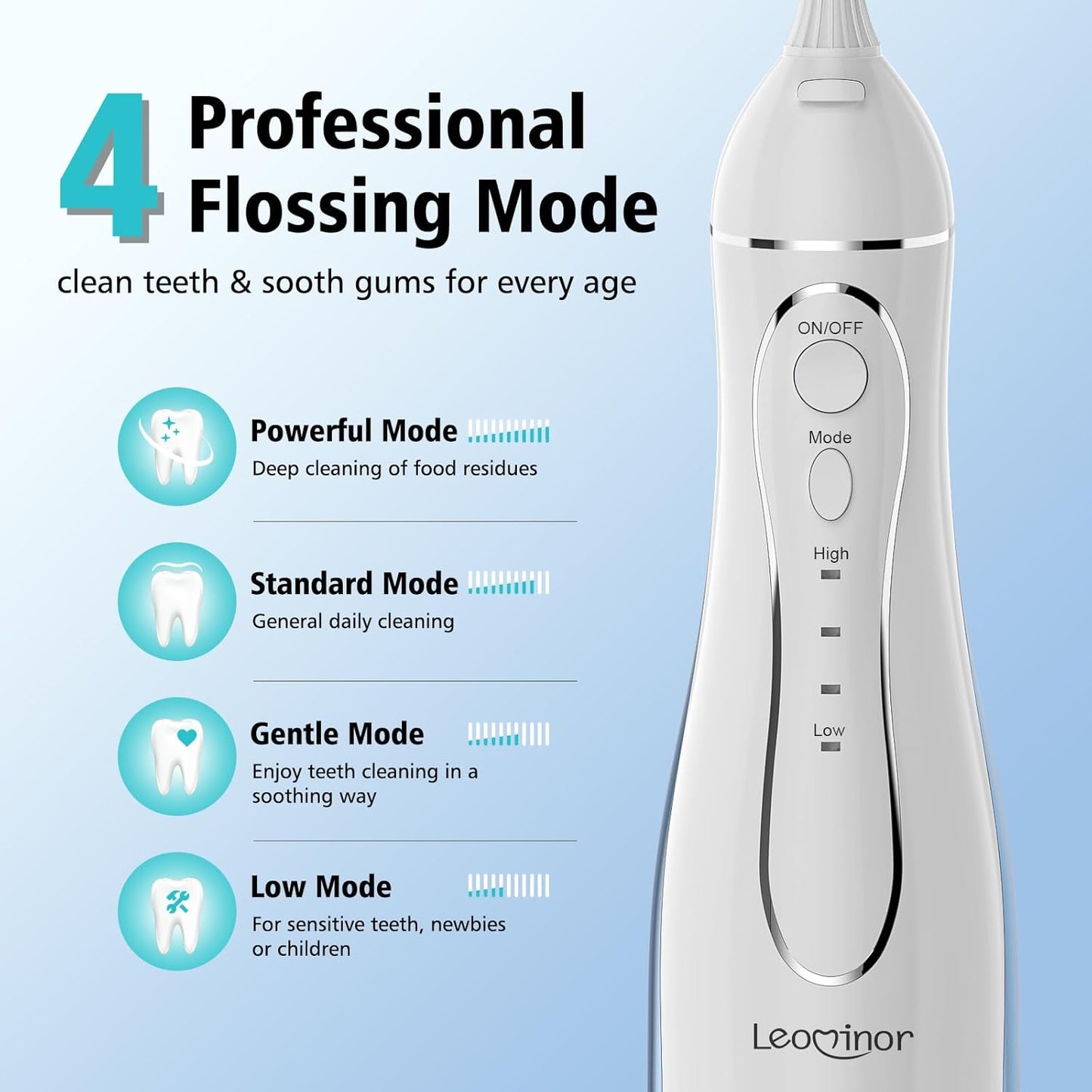 Leominor Water Dental Flosser Pick for Teeth, 300ML Portable Oral Irrigator Upgraded Tank Removable,IPX7 Waterproof, Rechargeable Travel Teeth Cleaner, Professional Electric Flossing (Blue White)