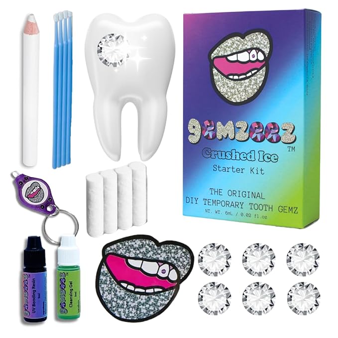 Gemzeez Original DIY Tooth Gemz Starter Kit – Temporary Cosmetic Crystal Gems for a Sparkling Smile – Easy At-Home Application
