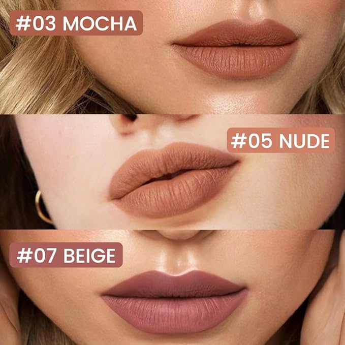 Kaely 3Pcs Mocha Nude Beige Longwear Liquid Lip Liner Waterproof, 24 Hour Long Lasting Lip Liner Stain Marker Pen, 2-in-1 Matte Semi Permanent Lipliner & Lipstick, 03+05+07