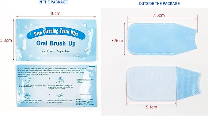 100 PCS Deep Cleaning Finger Toothbrush Teeth Cleaning Whitening Wipes for Oral Brush Ups Mint Flavor