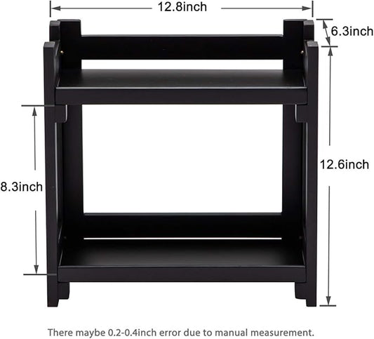 GOBAM Bamboo Makeup Organizer, Black Vanity Storage Box, Multi-Purpose Storage for Skincare, Toiletries and Desktop, 2-Tier Cosmetic Organizer Shelf for Bathroom, Countertop, Kitchen, Office