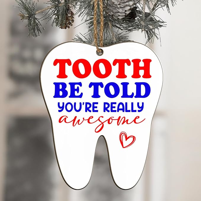 Dental Hygienist Christmas Ornament - 3" Wooden, Thank You Gifts for Women Men, Dental Week Gift for Dentist Assistant Oral Surgeon Orthodontics, Tooth Decoration for Office Center
