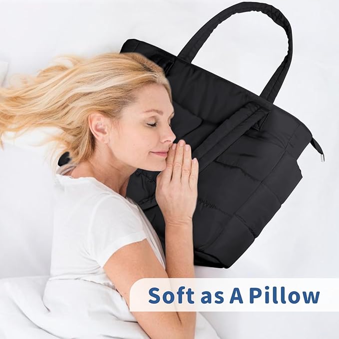 TOPDesign Puffer Tote Bag for Women, Lightweight Puffy Handbag with Compartments, Quilted Shoulder Bag for Work, Travel, Gym