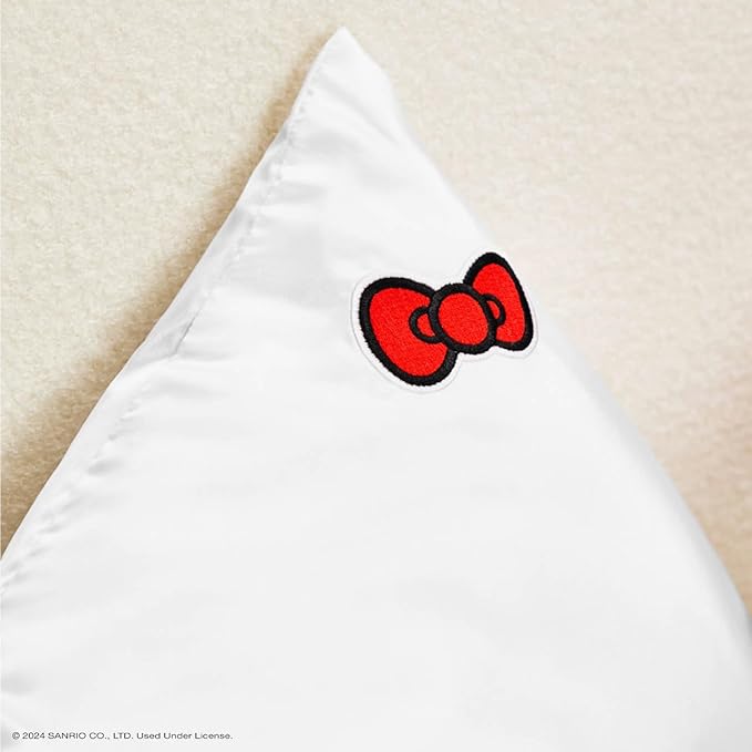 Kitsch x Hello Kitty (Solid Ivory Kitty Bow) - Satin Pillowcase with Zipper for Hair and Skin, Softer Than Silk, Smooth Cooling Pillow Covers, Machine Washable, King Size (19x36)