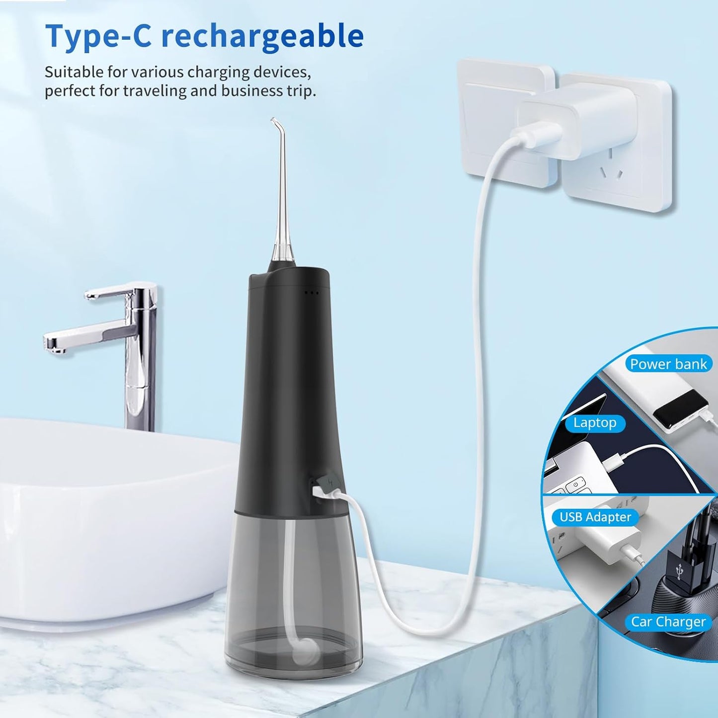 TTFM Dental Electric Water Flosser for Teeth Gums Braces, Dental Portable Flosser, 9 Pressure Modes, 300ml Tank Capacity, Rechargeable IPX7 Waterproof Teeth Cleaner