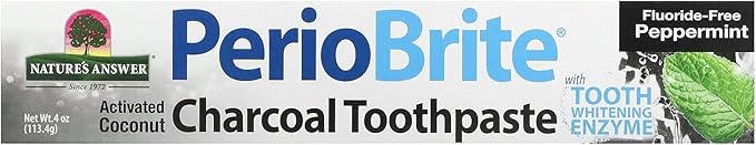 Nature's Answer Periobrite Activated Charcoal Toothpaste | Tooth Whitening, Plaque Removing, Peppermint Flavored Stain Remover | Flouride-Free, Gluten-Free, No Preservatives & Vegan 4oz