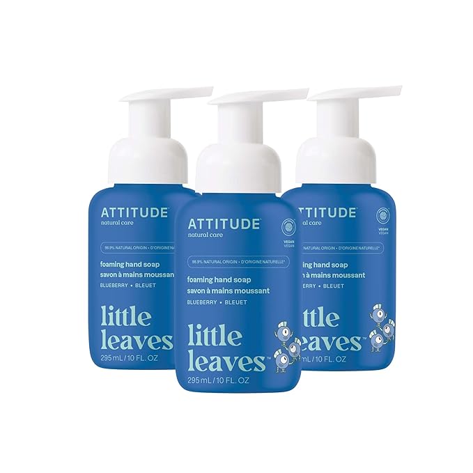 ATTITUDE Foaming Hand Soap for Kids, EWG Verified, Dermatologically Tested, Plant- and Mineral-Based Ingredients, Vegan, Blueberry, 10 Fl Oz (Pack of 3)