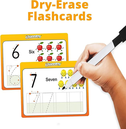 Channie’s My First Dry Erase Number and Alphabet Flashcards for Kids Ages 3-5, 26 Visual ABC Flash Cards for Letter Tracing + 10 Number Kindergarten Flash Cards, Reusable & Fun