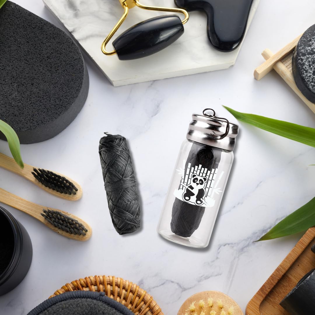 BOONBOO Dental Floss, Charcoal Woven Thread, Glass Bottle and 2 Heads Refill, Unflavored