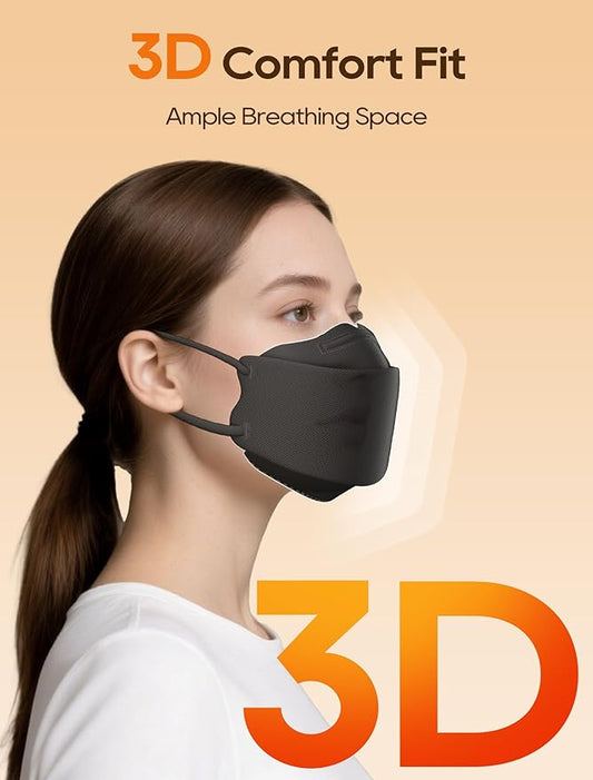 KN95 Face Masks 50 Pack for Adults, Breathable and Comfortable KN95 Mask Disposable, Filter Efficiency≥95%, Black