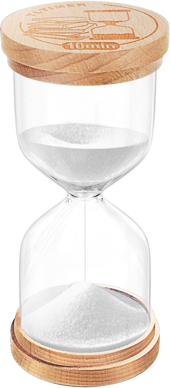 Sand Timer 10 Minute, White Sand Clock for Kids, Beech Wooden Hourglass, Small Sandglass 10 Min for Classroom,Game, Classroom,Decorative (White)