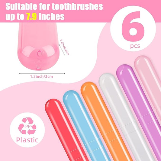 6 Pack Travel Toothbrush Case, Breathable Portable Toothbrush Holder, Plastic Toothbrush Cover Container for Traveling, Bathroom, School, Home, Business, Camping