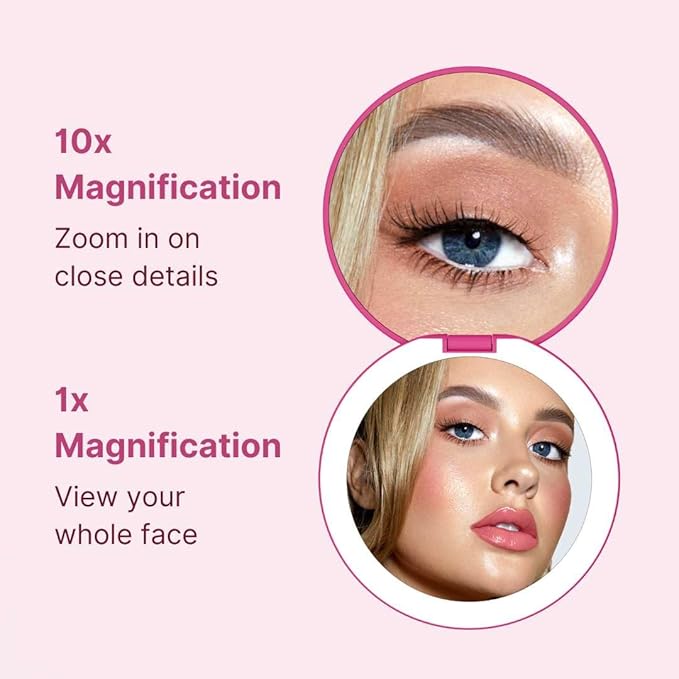 Fancii Taylor Compact Travel Mirror with Light, Rechargeable, 10x /1x Magnifying, 3 LED Light Settings - Best for Makeup, On The Go Touch-Ups, (Magnolia Burst)