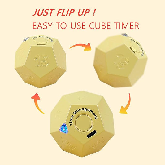 Cube Pomodoro Timer, Rechargeable Small Cute, Timer for Kids and Classroom, Kitchen, Cooking, Workout & Study Countdown, Time Management Tool (Honey Yellow)