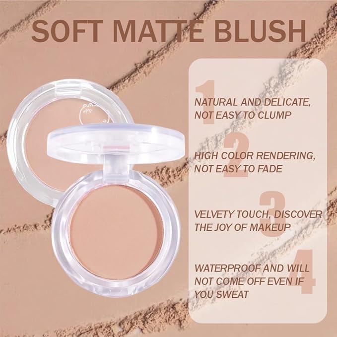 Matte Powder Blush for Cheeks – Long Lasting Natural Face Blusher Makeup, Lightweight Blendable Cheek Color for Women, Vegan & Cruelty-Free – #14 Light Brown