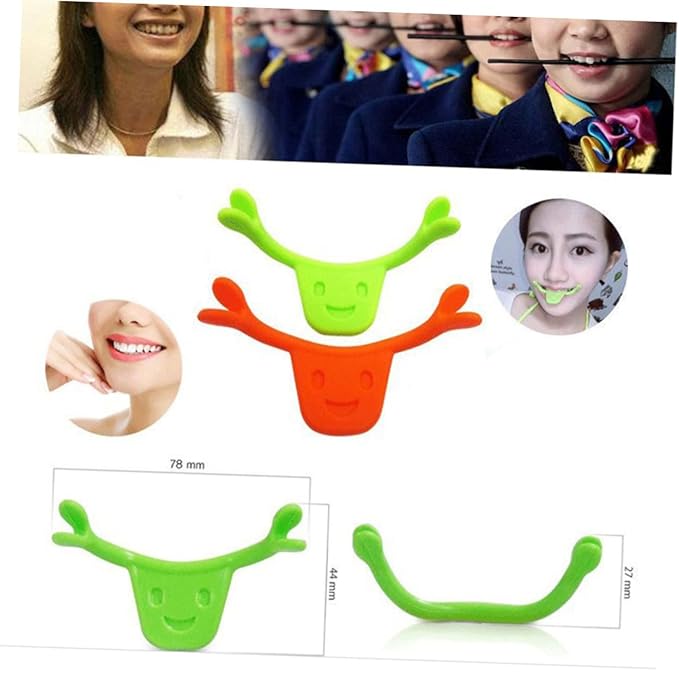 2pcs Silicone Smile Trainer for Facial Muscle Stretching and Lifting Natural Smile Maker Mouth Exerciser Edible Material Brace Green Orange