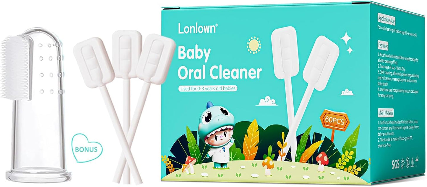 60PCS Baby Tongue Cleaner & 1PCS Finger Toothbrush Infant Mouth Cleaner Newborn Gum Cleaner Disposable Infant Oral Clean Stick Dental Care for Baby Toddler