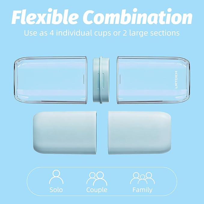 Toothbrush Travel Cup, 4-in-1 Toothbrush Holders with Cover, Portable Tooth Brush Travel Case for Family, Multi-Function Travels Cup, Toothpaste Storage Container (Blue)