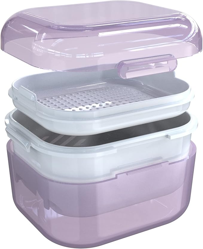 ARGOMAX Denture case, Denture Cup for Soaking dentures(Not Leak-Proof), Thorough Cleaning of dentures, Retainer, Mouthguards, Clear Braces (Purple).